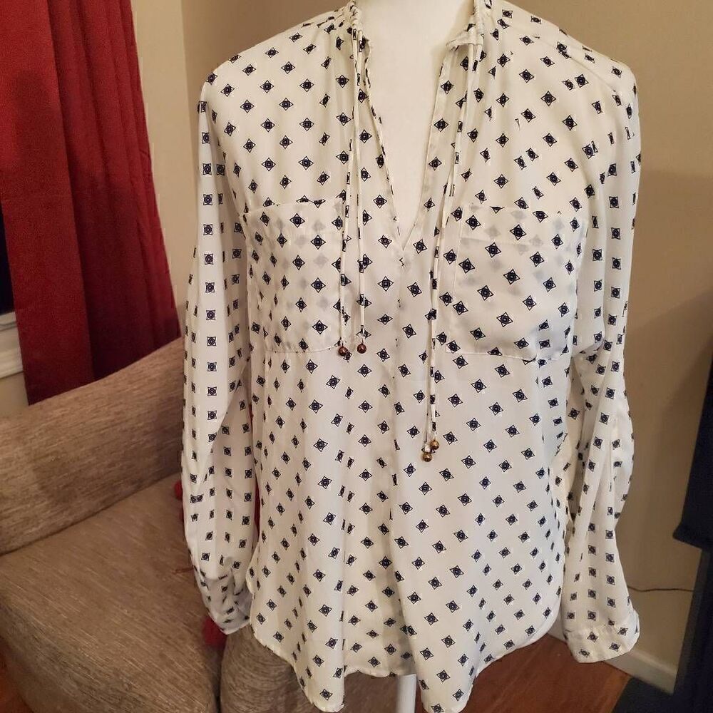 Abercrombie & Fitch Peasent Boho Print White Blouse -Size XS